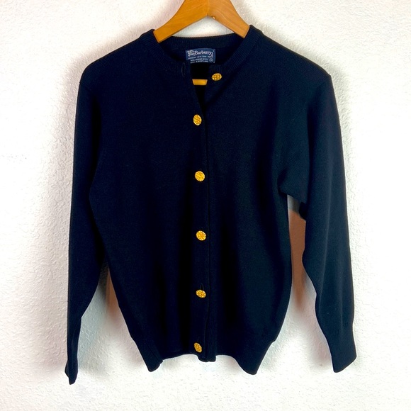 Burberry Sweaters - Perfect Vintage Black Burberry Cardigan with gold buttons 38
